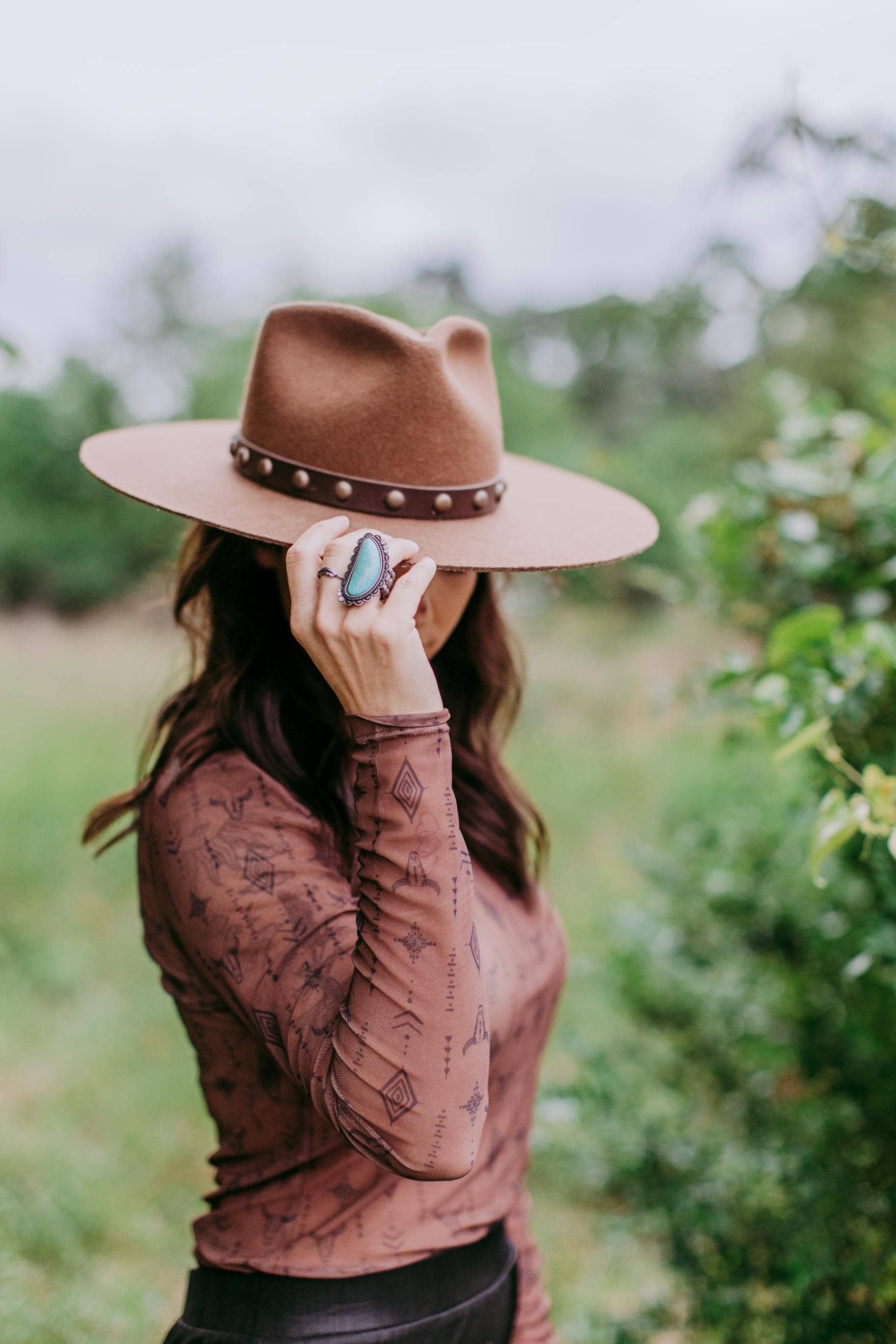 Brown Aztec Bliss Mesh Top