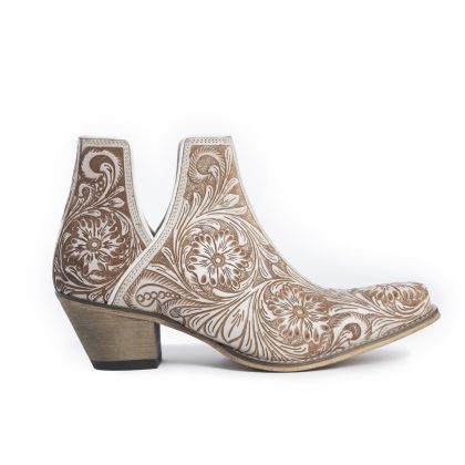 Tooled White Leather Boot