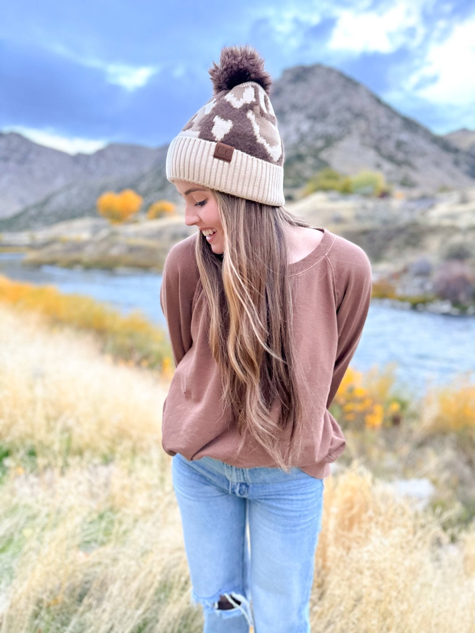 Abstract Camo Print Pom C.C Beanie - Roaming Gypsy Boutique