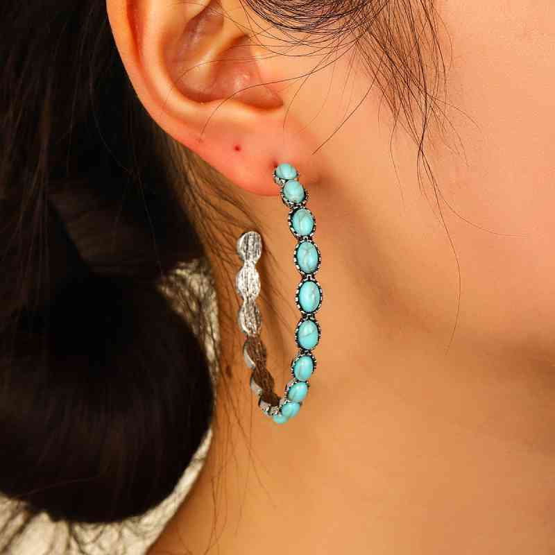 Artificial Turquoise C - Hoop Earrings - Roaming Gypsy Boutique