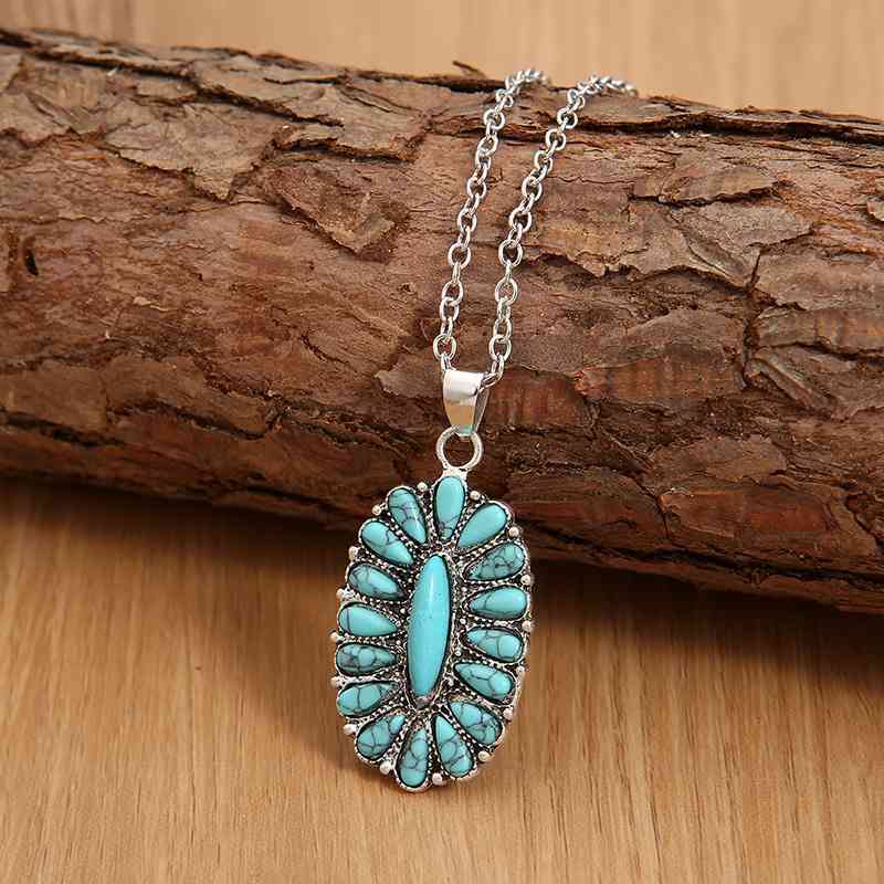 Artificial Turquoise Pendant Alloy Necklace - Roaming Gypsy Boutique