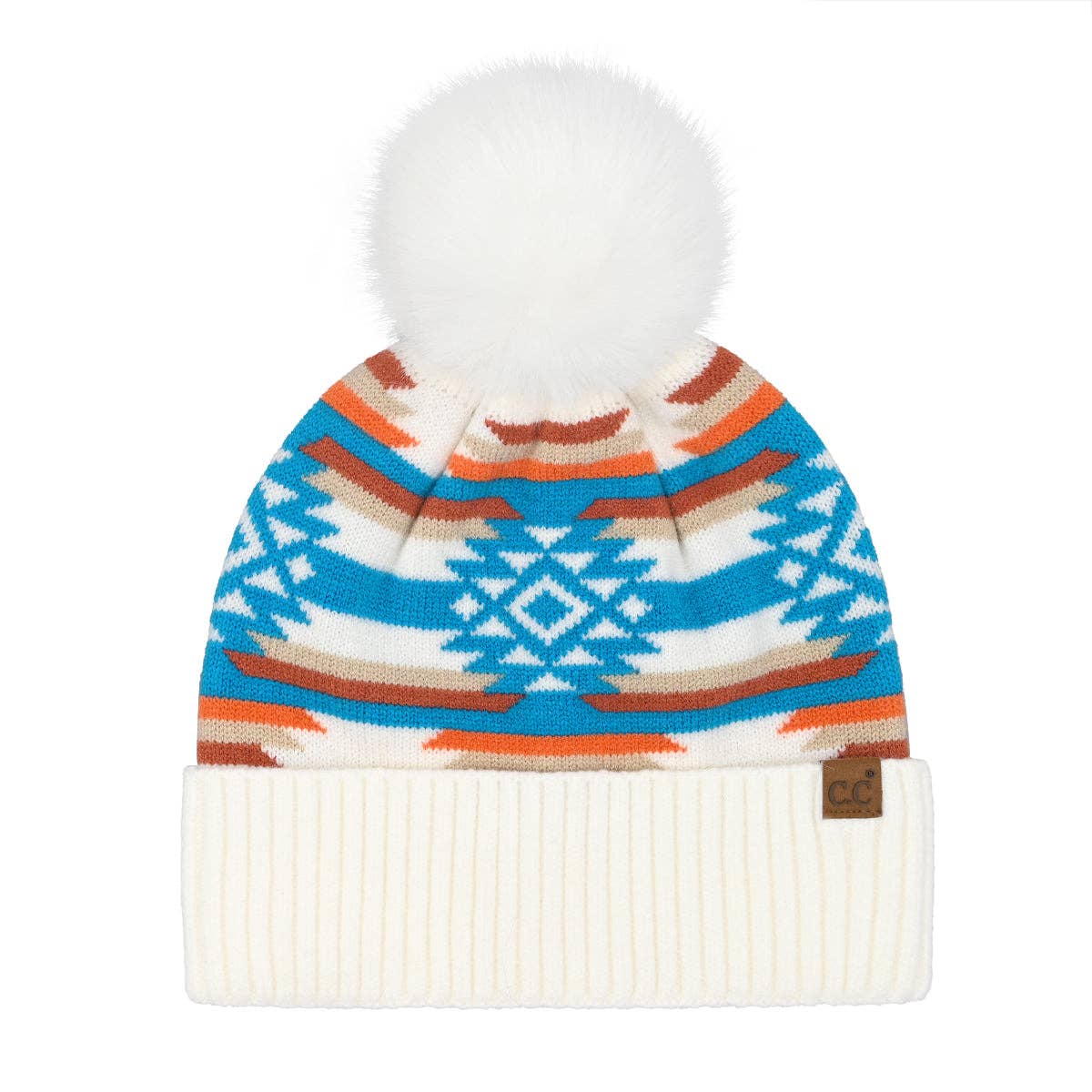 Aztec Patterned C.C Pom Beanie - Roaming Gypsy Boutique