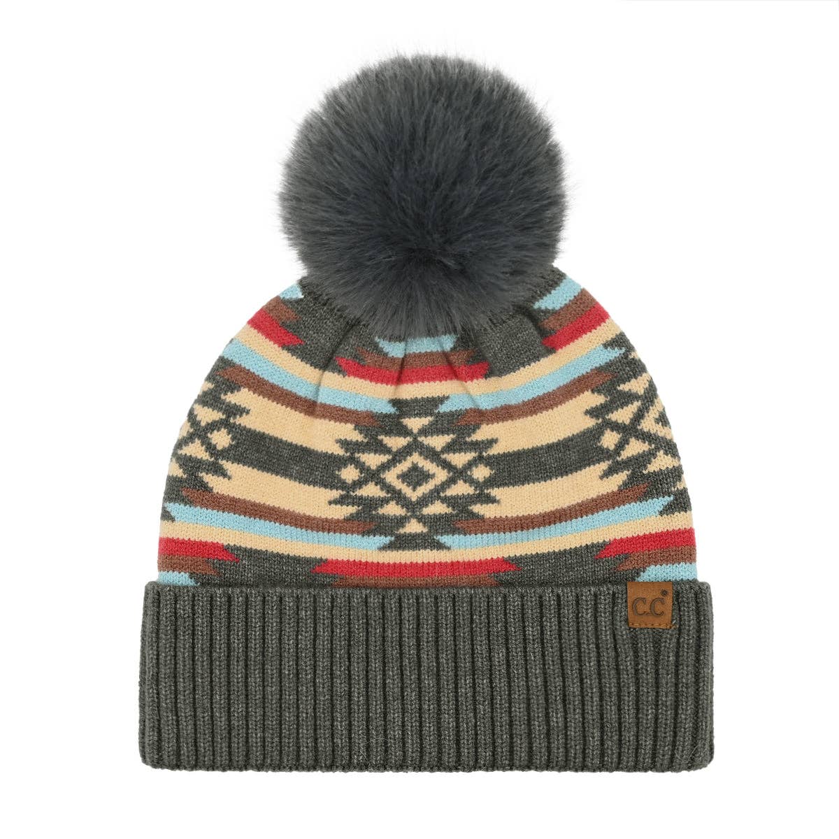 Aztec Patterned C.C Pom Beanie - Roaming Gypsy Boutique