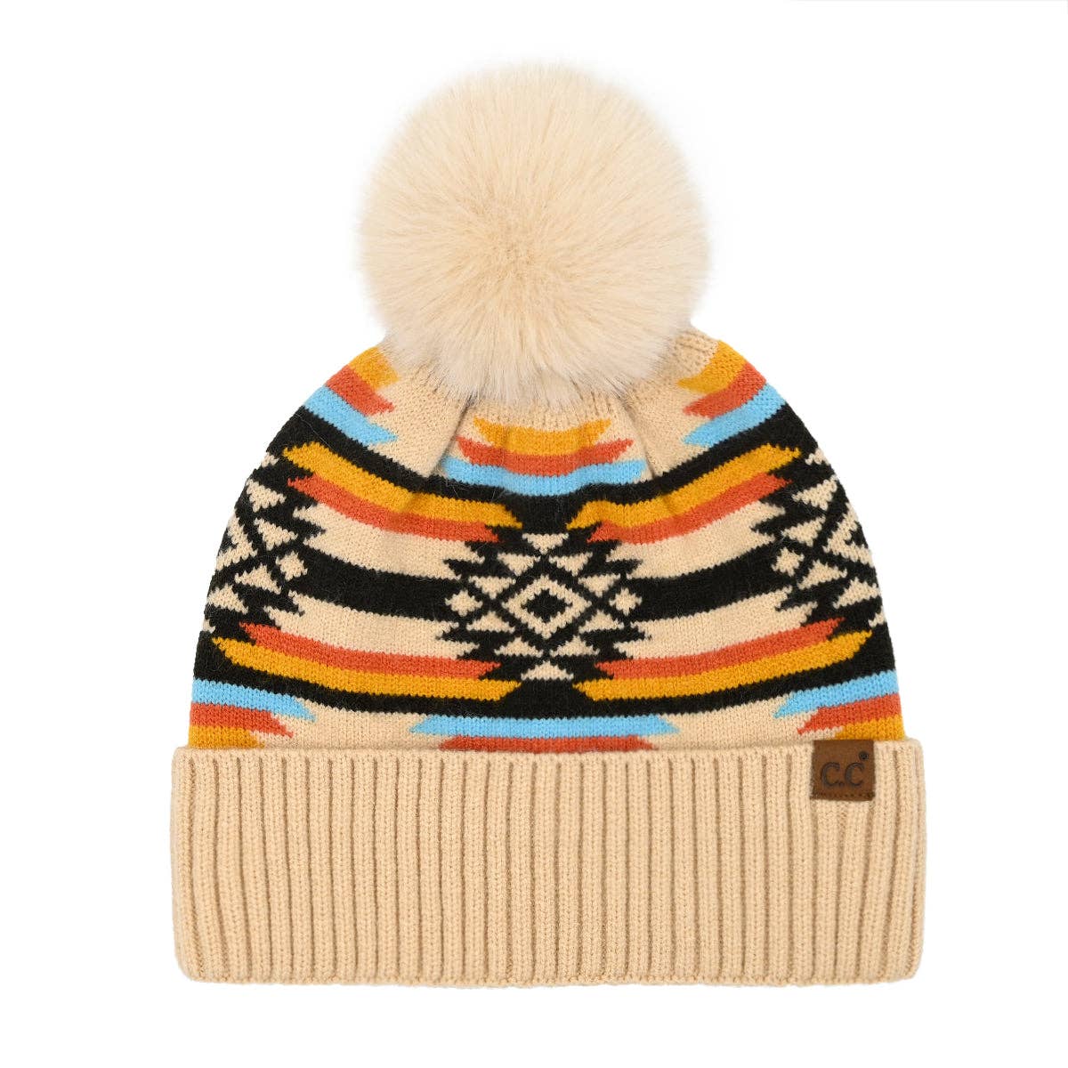 Aztec Patterned C.C Pom Beanie - Roaming Gypsy Boutique