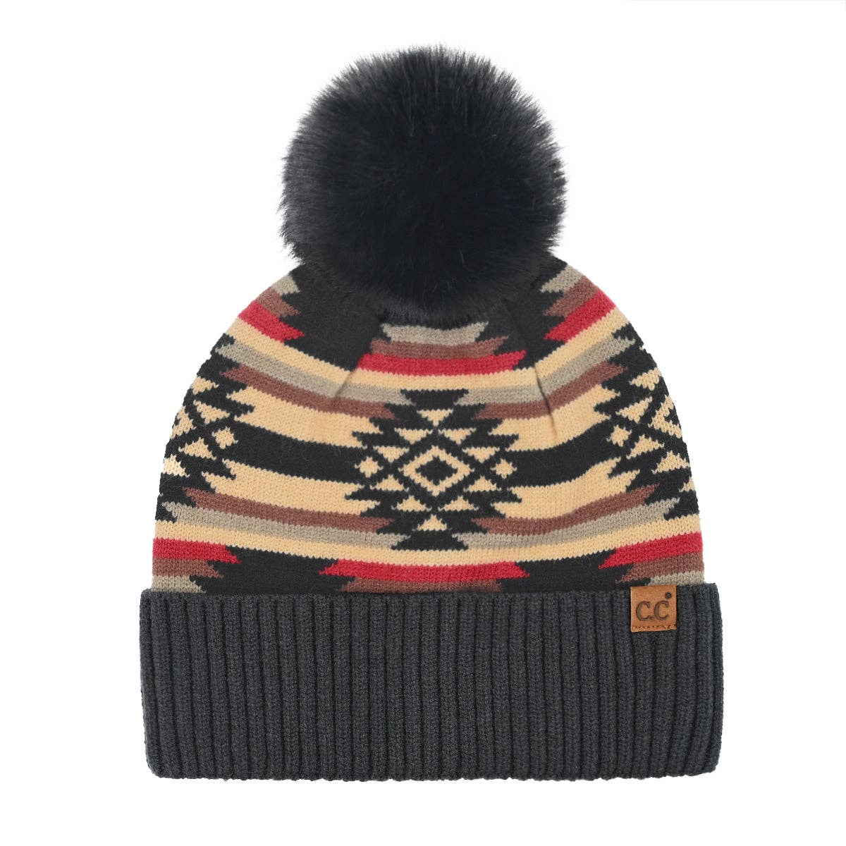 Aztec Patterned C.C Pom Beanie - Roaming Gypsy Boutique