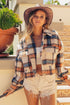 BiBi Brushed Plaid Crop Jacket with Pockets - Roaming Gypsy Boutique