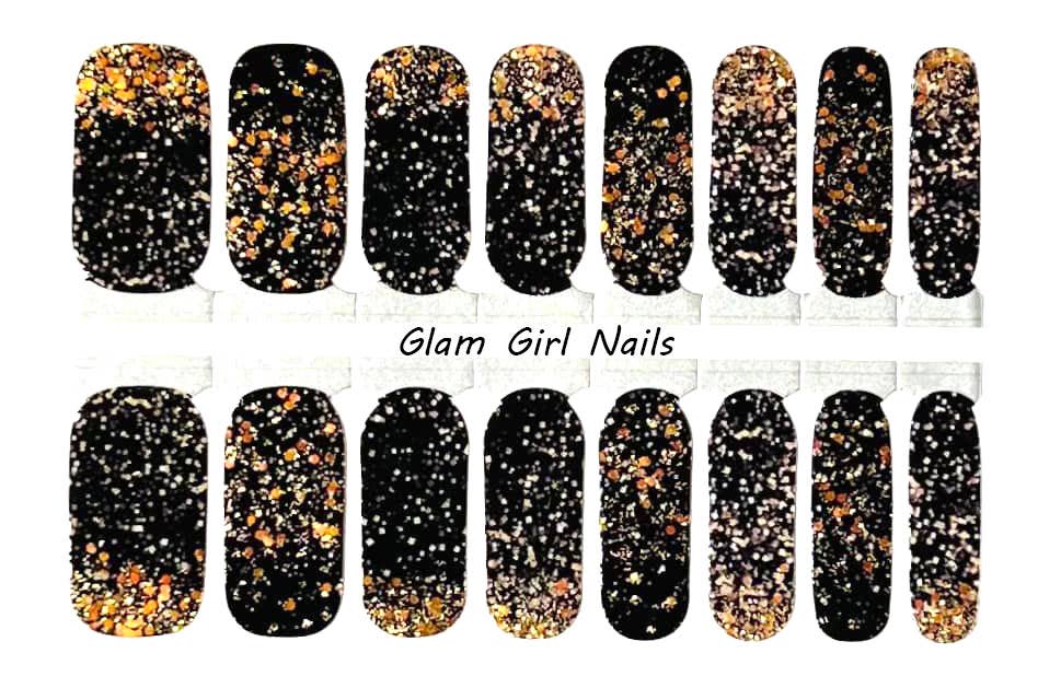 Black and Gold Chunky Glitter Nail Polish Strips - Roaming Gypsy Boutique