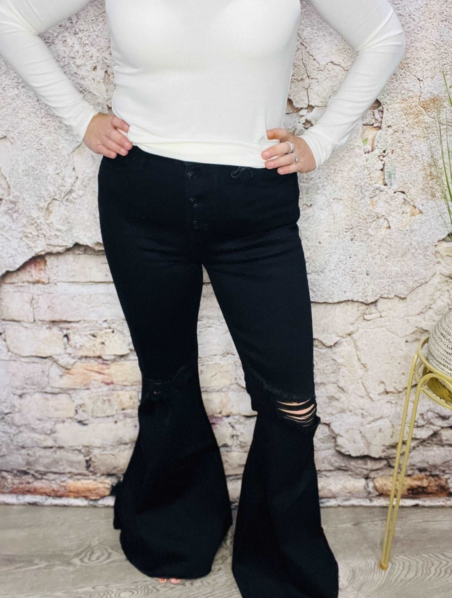 Black Bottom Flare Jeans - Roaming Gypsy Boutique