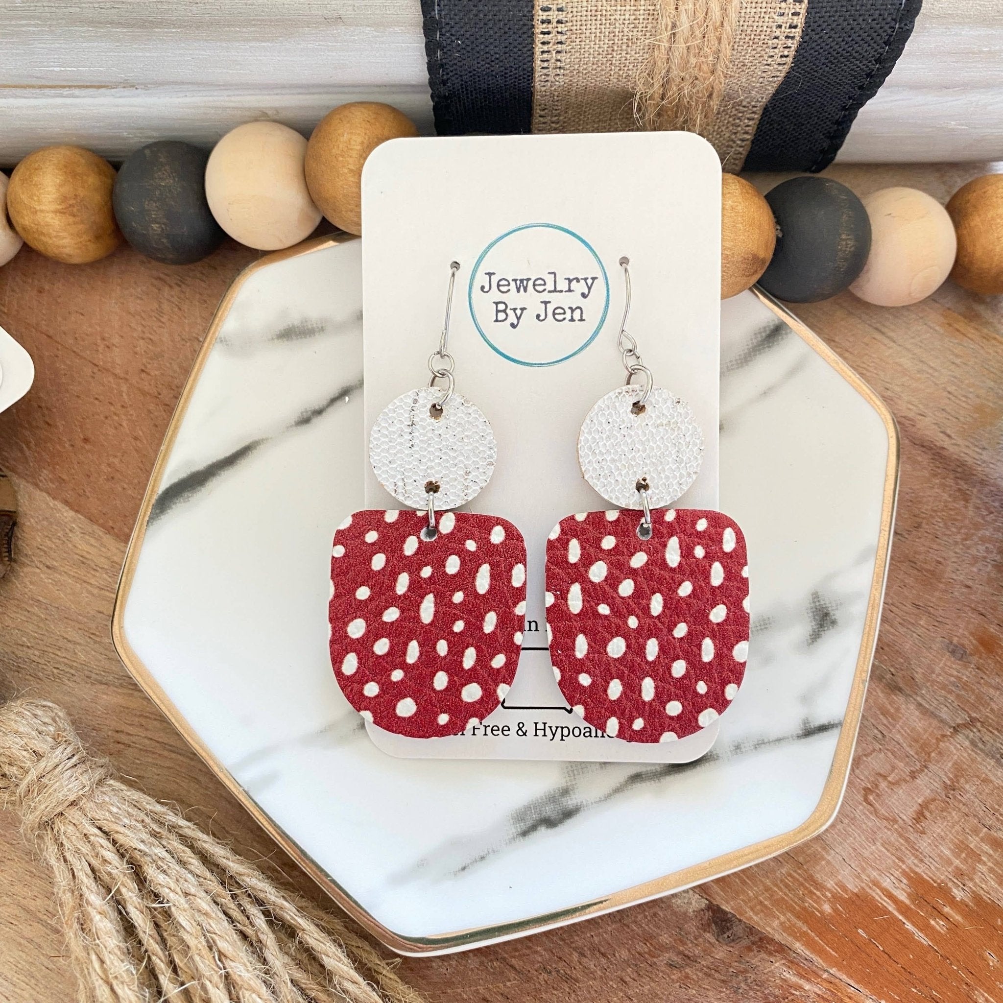 Boho Dangle: White & Red Spots - Roaming Gypsy Boutique