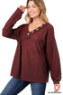 Buttons of Merlot Top - Roaming Gypsy Boutique