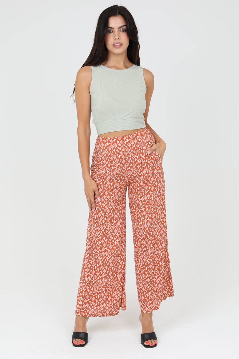 Cactus Craze Wide Leg Pant - Roaming Gypsy Boutique