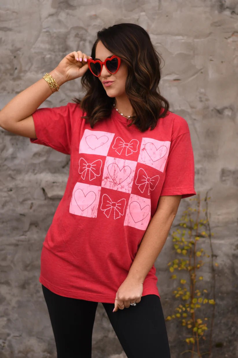 Checkered Bows Valentine Tee - Roaming Gypsy Boutique