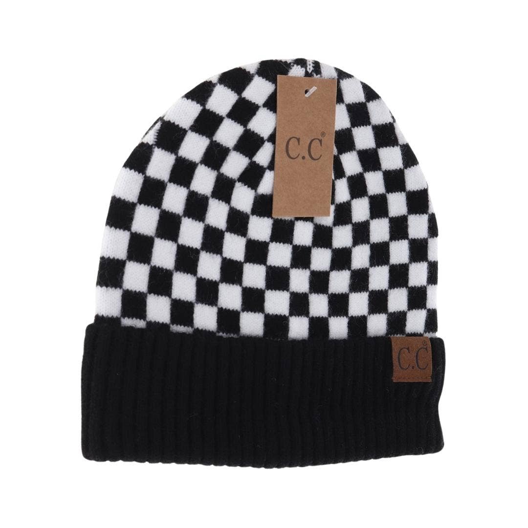 Checkered Pattern C.C Beanie - Roaming Gypsy Boutique