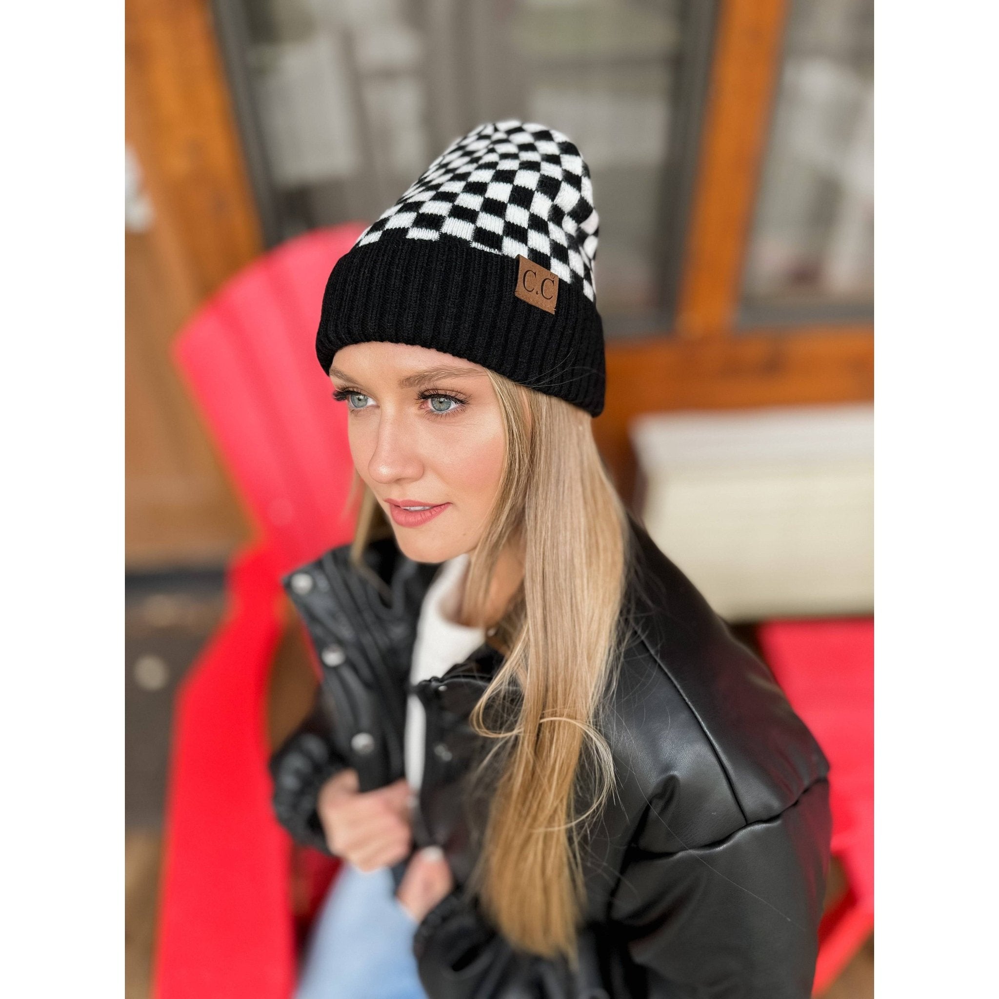 Checkered Pattern C.C Beanie - Roaming Gypsy Boutique