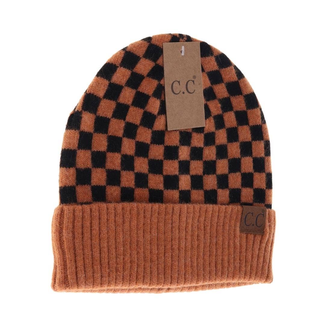 Checkered Pattern C.C Beanie - Roaming Gypsy Boutique