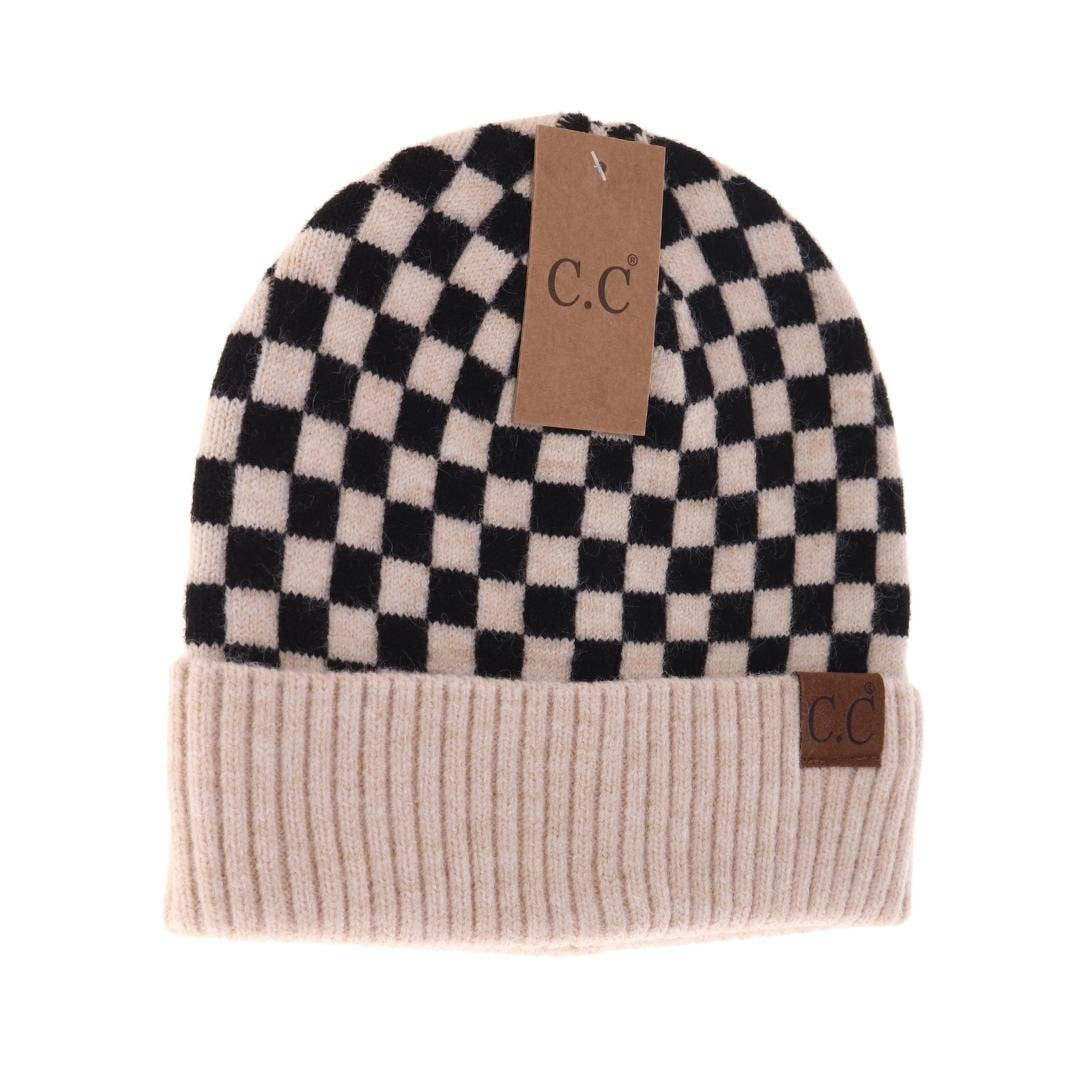 Checkered Pattern C.C Beanie - Roaming Gypsy Boutique