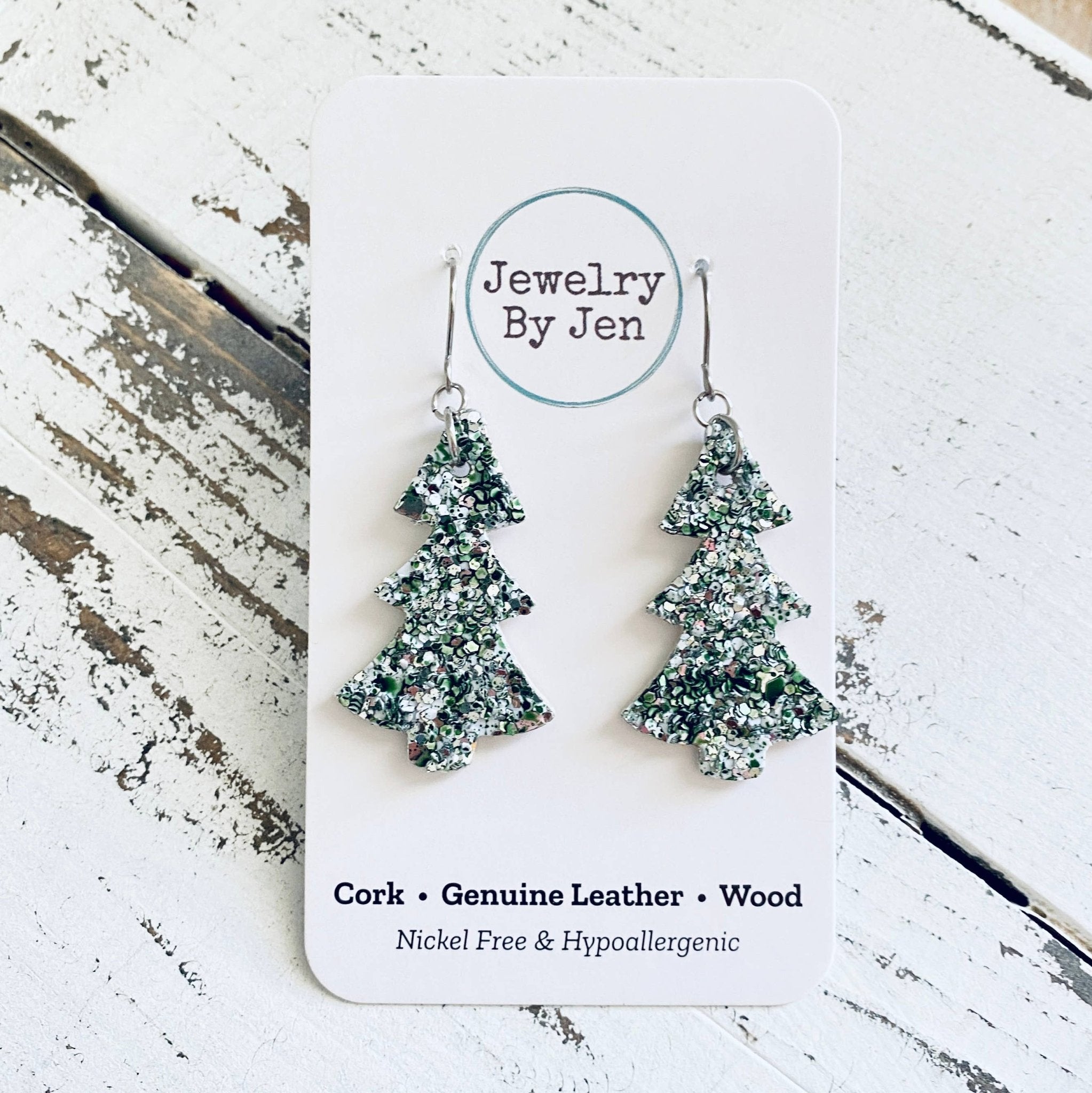 Christmas Tree Earrings: Green & Silver Glitter - Roaming Gypsy Boutique