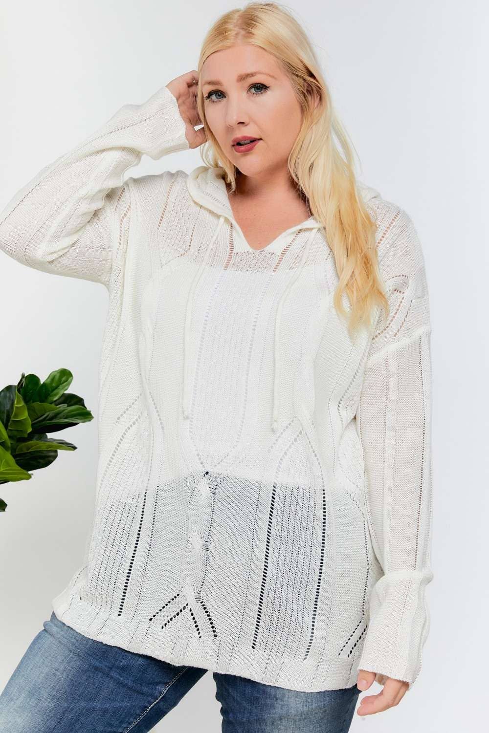 Curvy Classic Cream Knit Hoodie - Roaming Gypsy Boutique