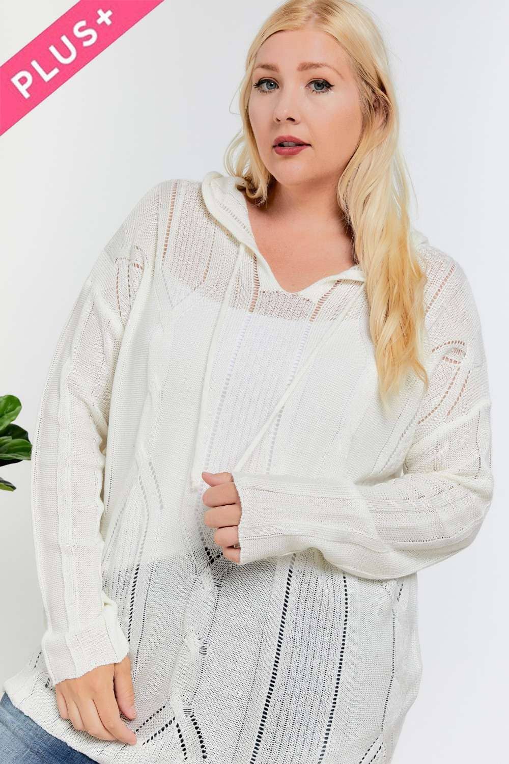 Curvy Classic Cream Knit Hoodie - Roaming Gypsy Boutique