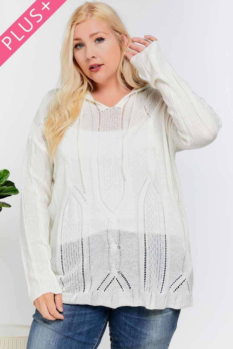 Curvy Classic Cream Knit Hoodie - Roaming Gypsy Boutique