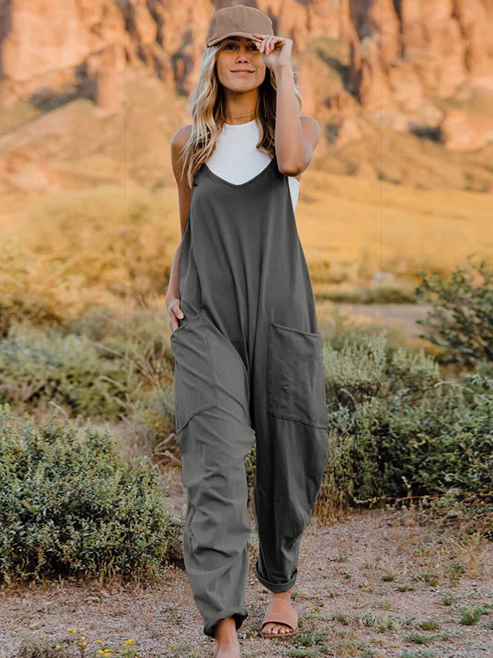 Double Take Full Size Sleeveless V - Neck Pocketed Jumpsuit - Roaming Gypsy Boutique