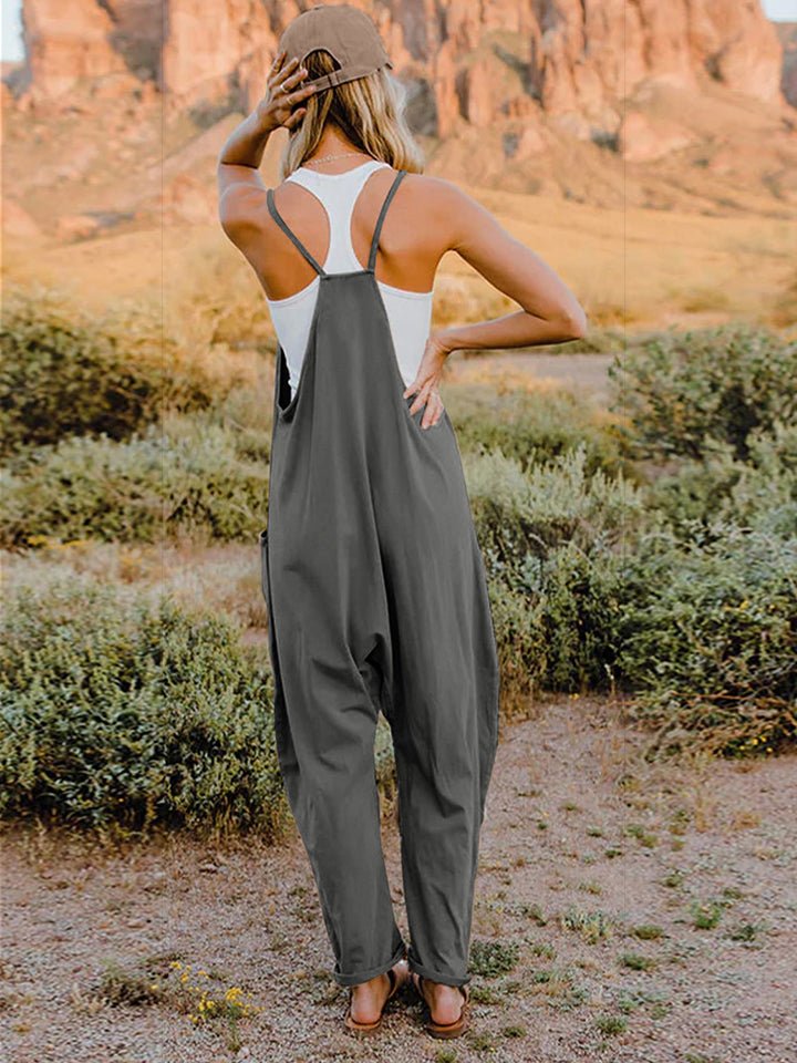 Double Take Full Size Sleeveless V - Neck Pocketed Jumpsuit - Roaming Gypsy Boutique