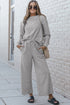 Double Take Full Size Textured Long Sleeve Top and Drawstring Pants Set - Roaming Gypsy Boutique