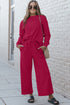 Double Take Full Size Textured Long Sleeve Top and Drawstring Pants Set - Roaming Gypsy Boutique