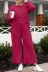 Double Take Full Size Textured Long Sleeve Top and Drawstring Pants Set - Roaming Gypsy Boutique