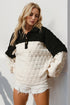 Double Take Quarter Button Contrast Long Sleeve Quilted Sweatshirt - Roaming Gypsy Boutique