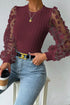 Double Take Textured Applique Long Sleeve Blouse - Roaming Gypsy Boutique