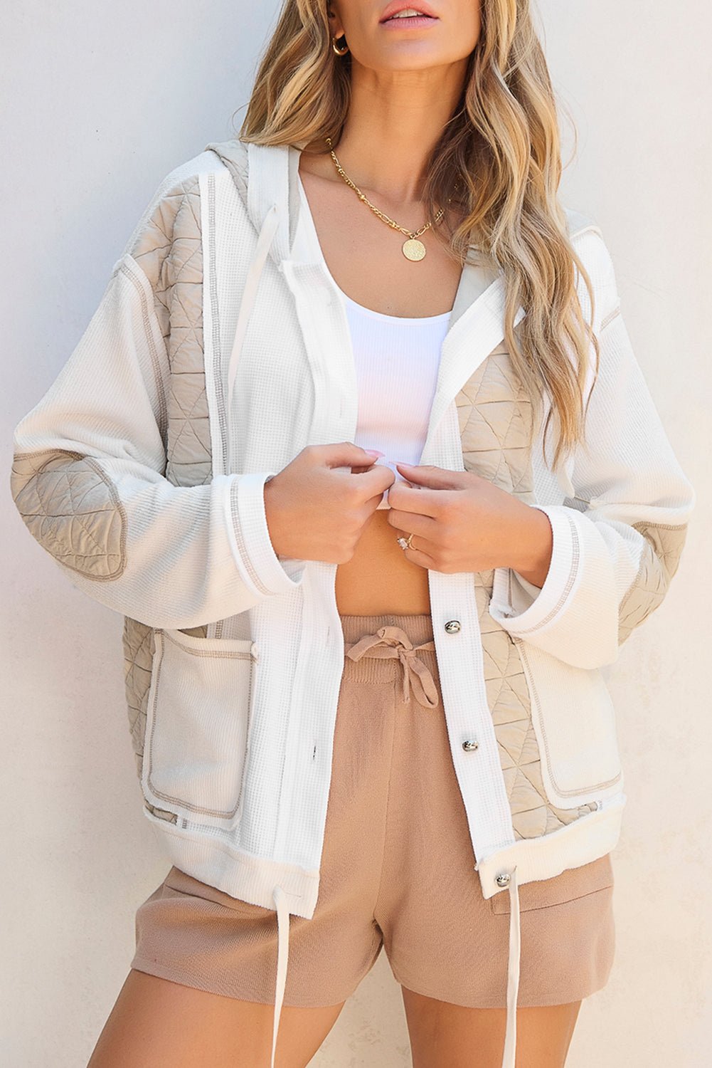 Drawstring Color Block Long Sleeve Jacket - Roaming Gypsy Boutique