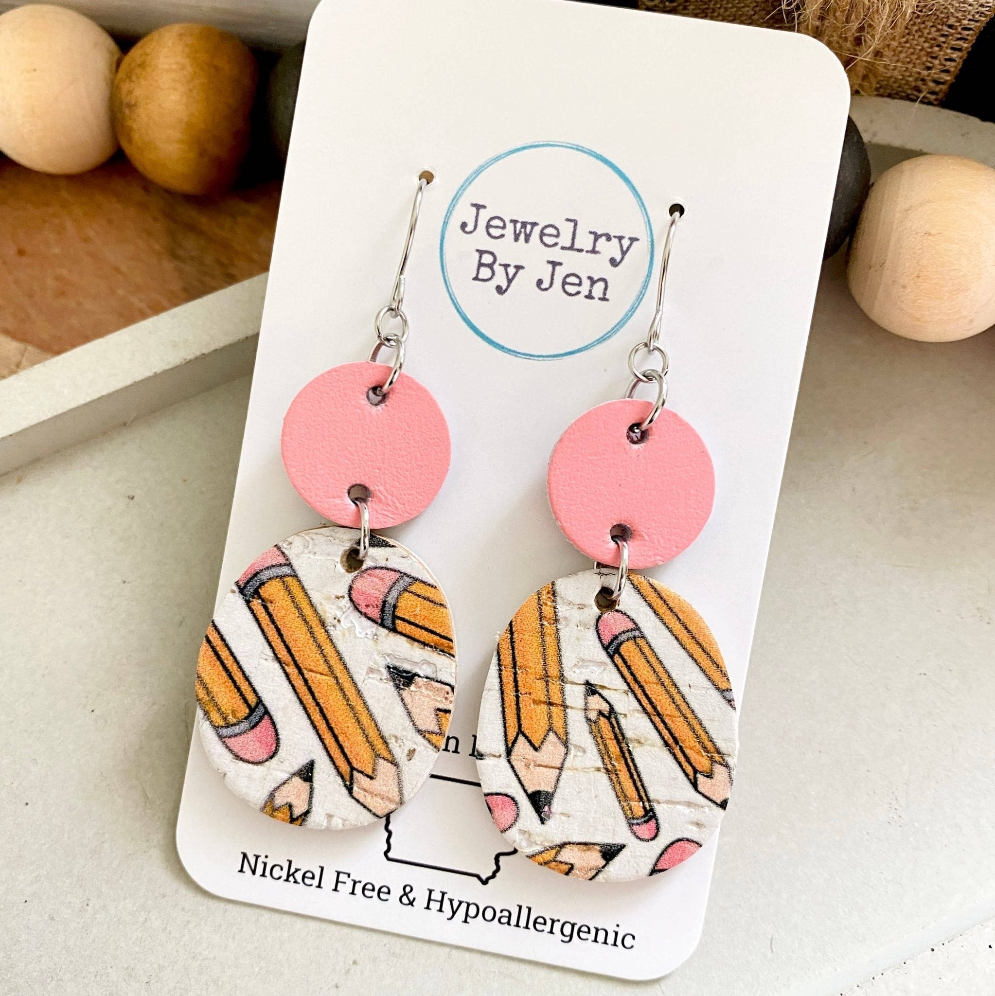 Eraser Pink & Pencils Rounded Square Earrings - Roaming Gypsy Boutique