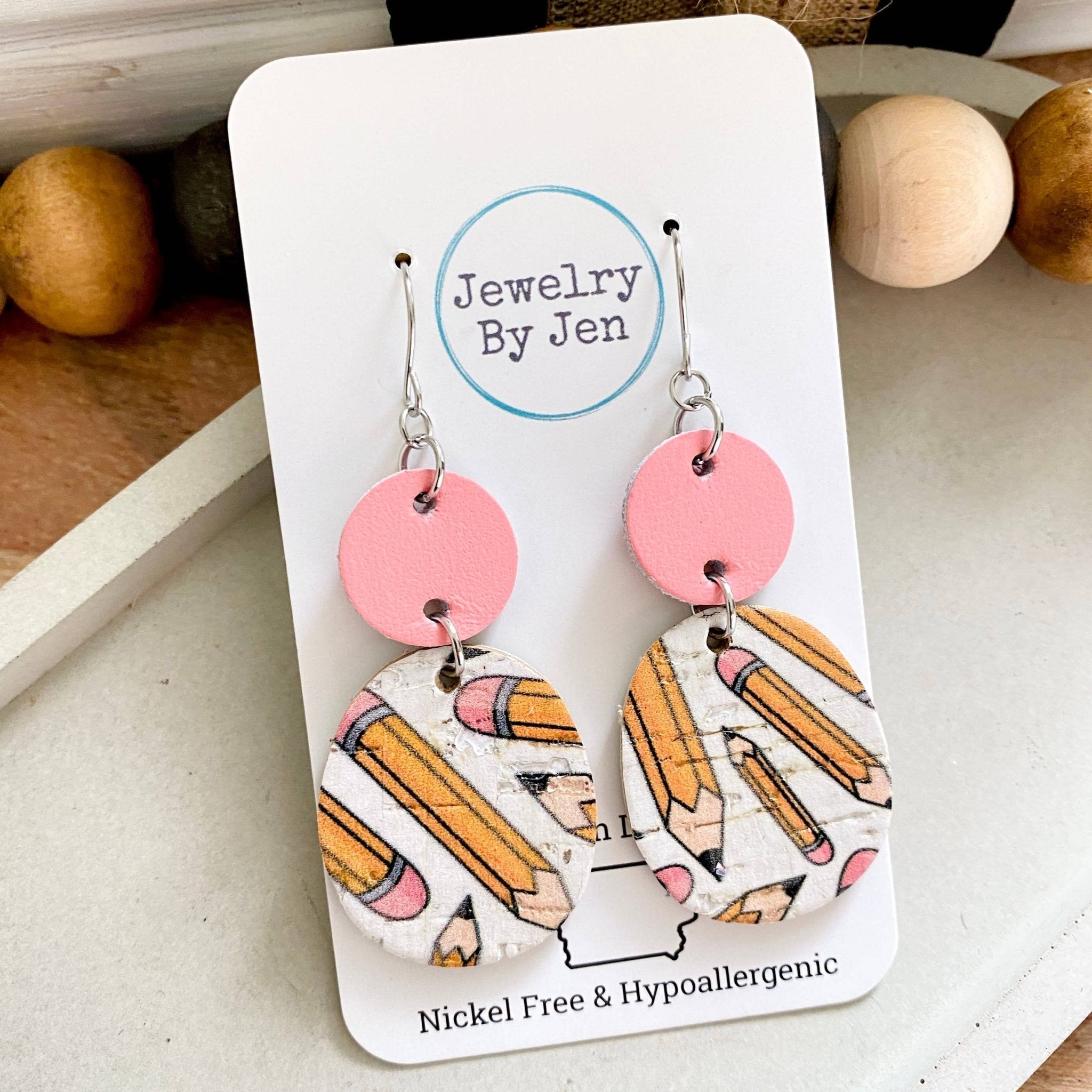 Eraser Pink & Pencils Rounded Square Earrings - Roaming Gypsy Boutique