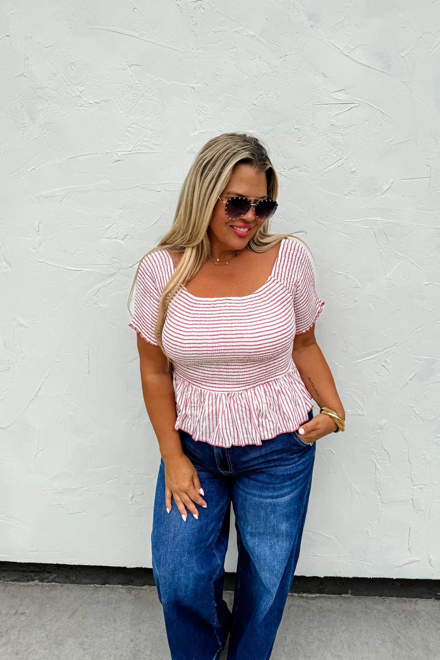 Essie Stripe Smocked Top - Roaming Gypsy Boutique