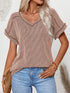 Exposed Seam V - Neck Short Sleeve Top - Roaming Gypsy Boutique