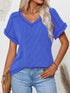 Exposed Seam V - Neck Short Sleeve Top - Roaming Gypsy Boutique