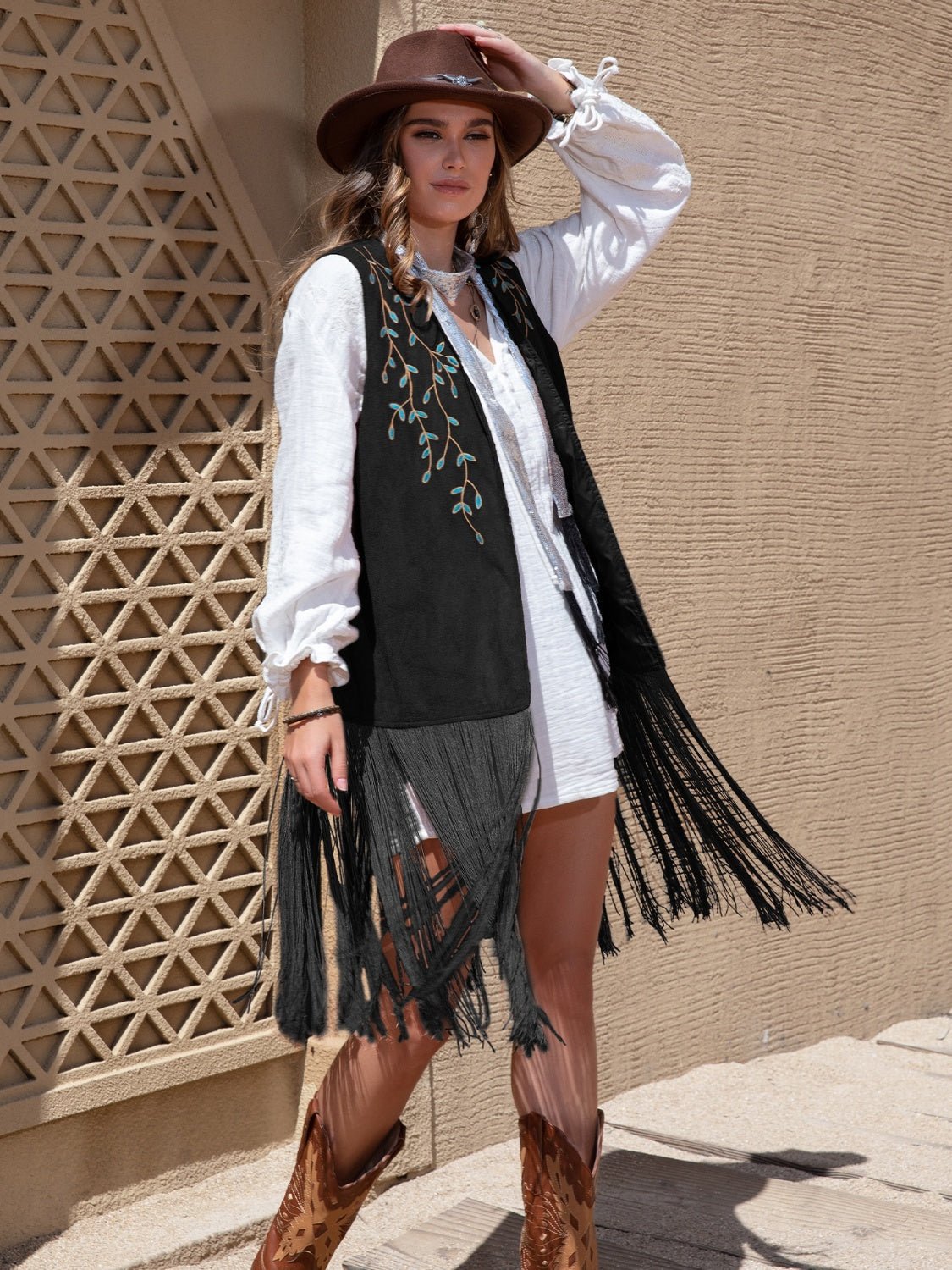 Fringe Hem Open Front Vest - Roaming Gypsy Boutique