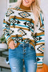 Full Size Geometric Round Neck Long Sleeve Sweater - Roaming Gypsy Boutique