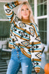 Full Size Geometric Round Neck Long Sleeve Sweater - Roaming Gypsy Boutique