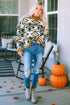 Full Size Geometric Round Neck Long Sleeve Sweater - Roaming Gypsy Boutique