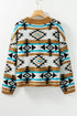 Full Size Geometric Round Neck Long Sleeve Sweater - Roaming Gypsy Boutique