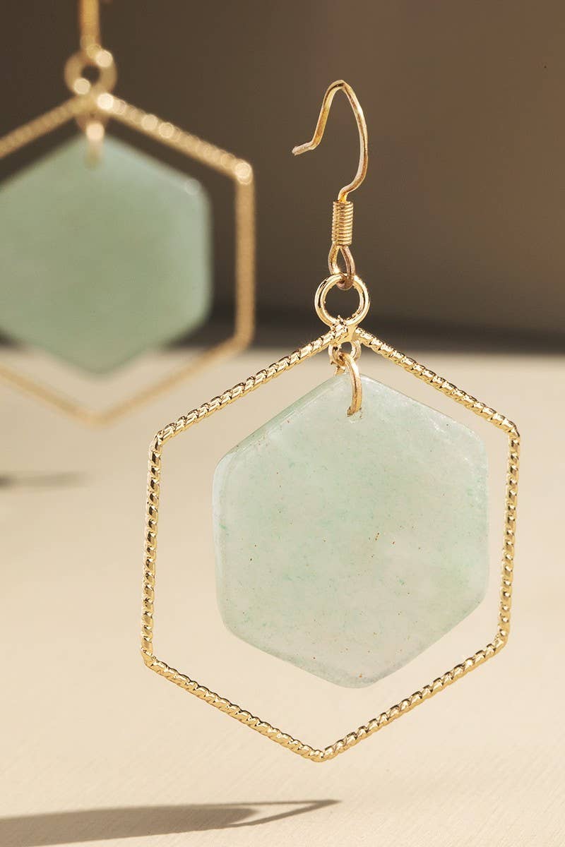 Hexagon Natural Stone Earrings - Roaming Gypsy Boutique