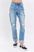 Judy Blue Full Size Distressed Straight Jeans with Patch Pockets - Roaming Gypsy Boutique