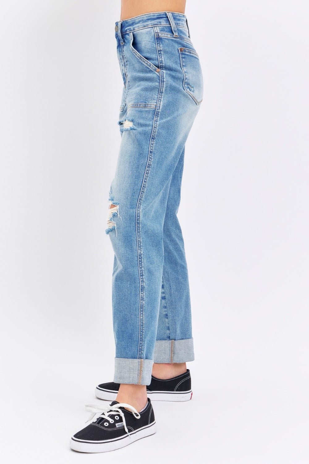 Judy Blue Full Size Distressed Straight Jeans with Patch Pockets - Roaming Gypsy Boutique