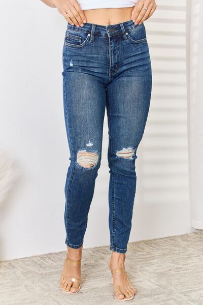 Judy Blue Full Size High Waist Distressed Slim Jeans - Roaming Gypsy Boutique