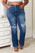 Judy Blue Full Size Mid Rise Hand Sand & Destroy Bootcut Jeans - Roaming Gypsy Boutique