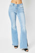 Judy Blue Full Size Mid Rise Raw Hem Slit Flare Jeans - Roaming Gypsy Boutique