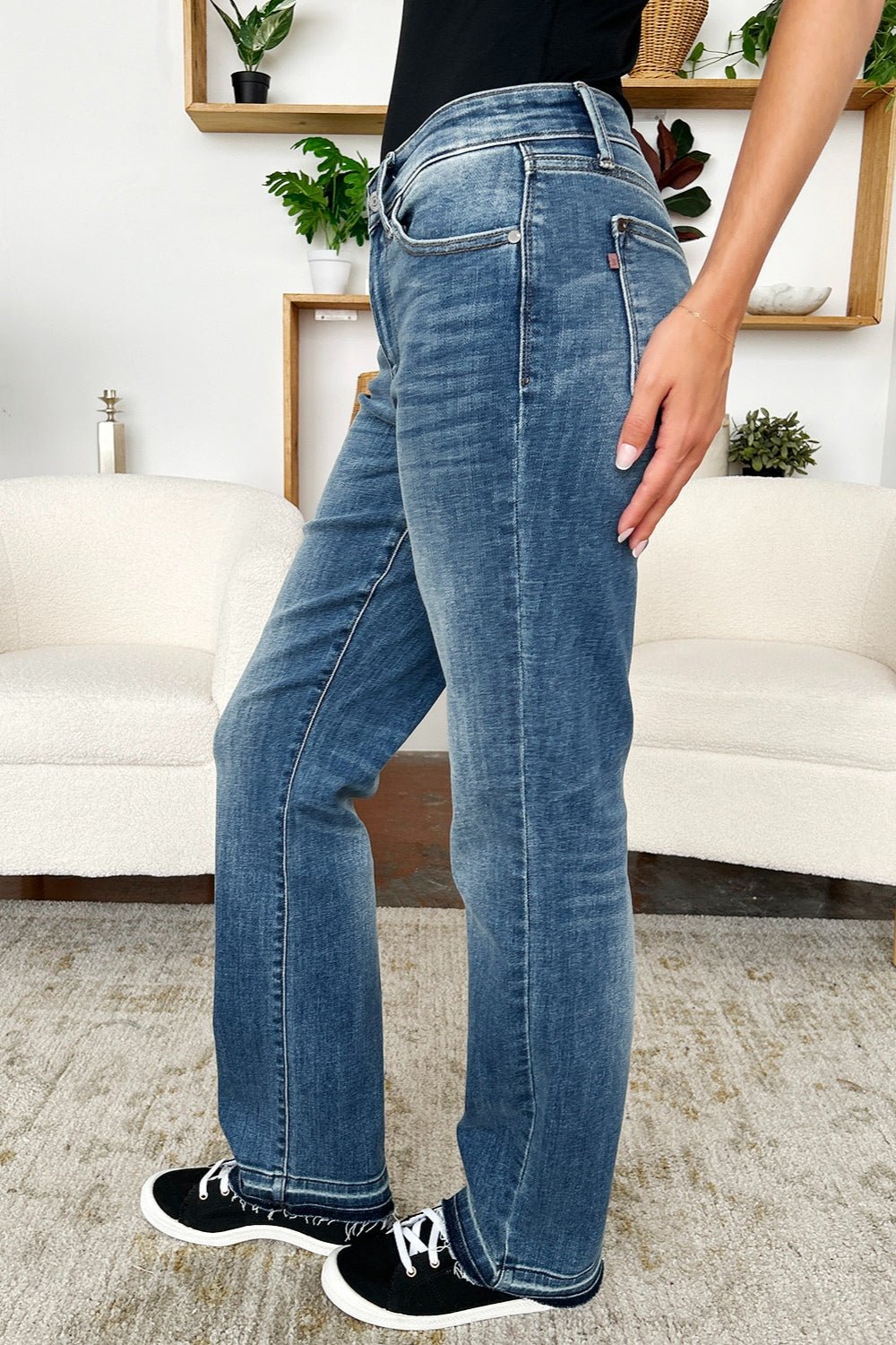 Judy Blue Full Size Mid Rise Release Hem Jeans - Roaming Gypsy Boutique