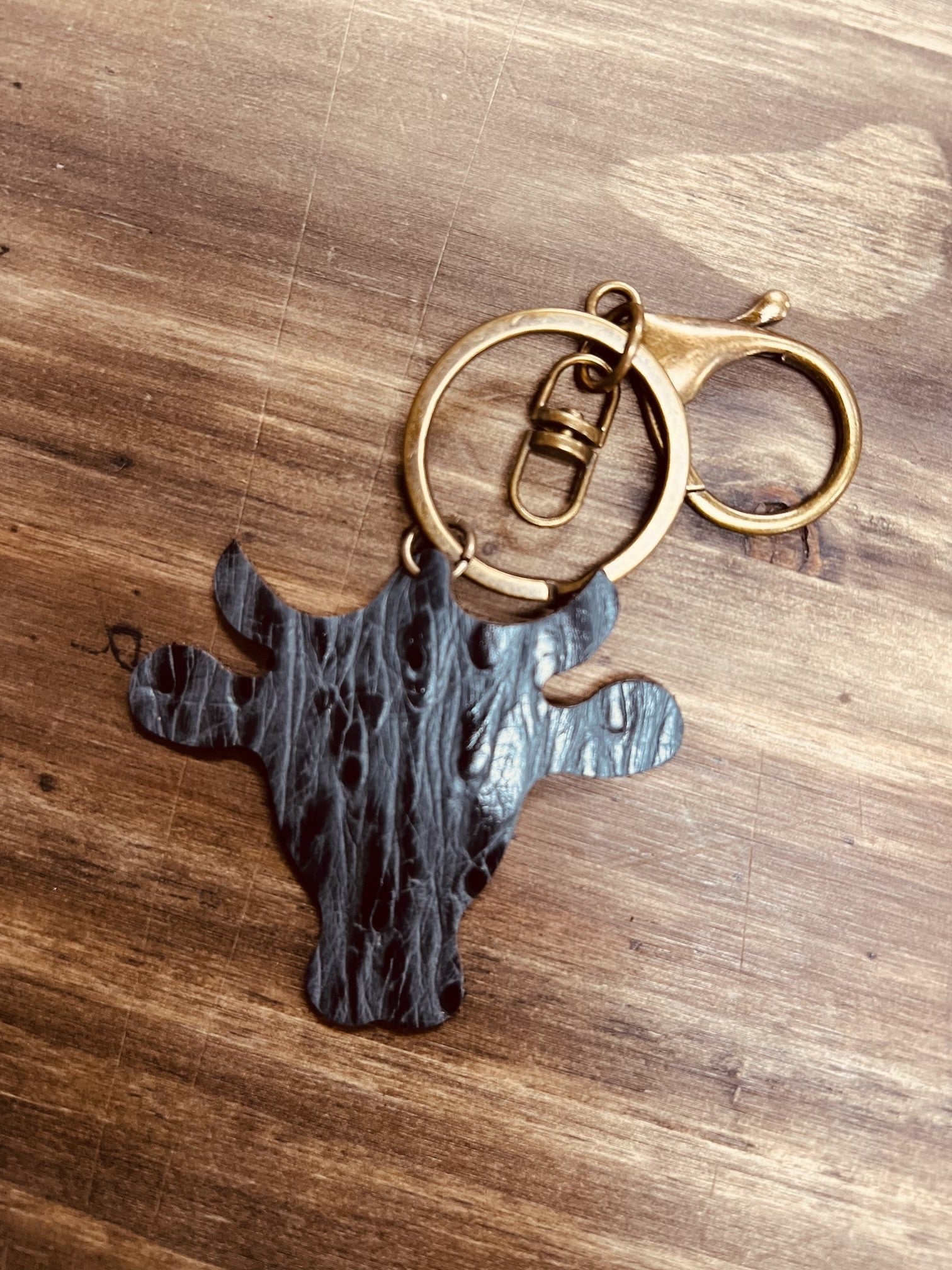 Leather & Brass Bull Keychain - Roaming Gypsy Boutique